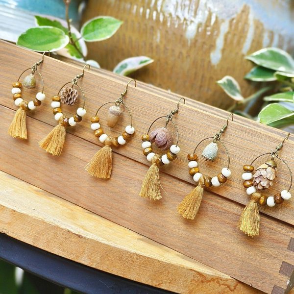 Wholesale Retro Real Fruit Exaggerated Large Hoop Hanging Wooden Beads Earrings Discount