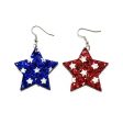 Wholesale Independence Day Five-pointed Star Glitter Asymmetric Leather Earrings For Cheap