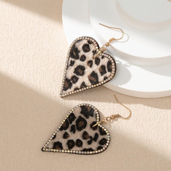 Wholesale Leopard Print Rhinestone Embellished Heart Drop Earrings Supply