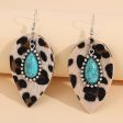 Wholesale Leaf Western Style Vintage Turquoise Leopard Leather Earrings Fashion