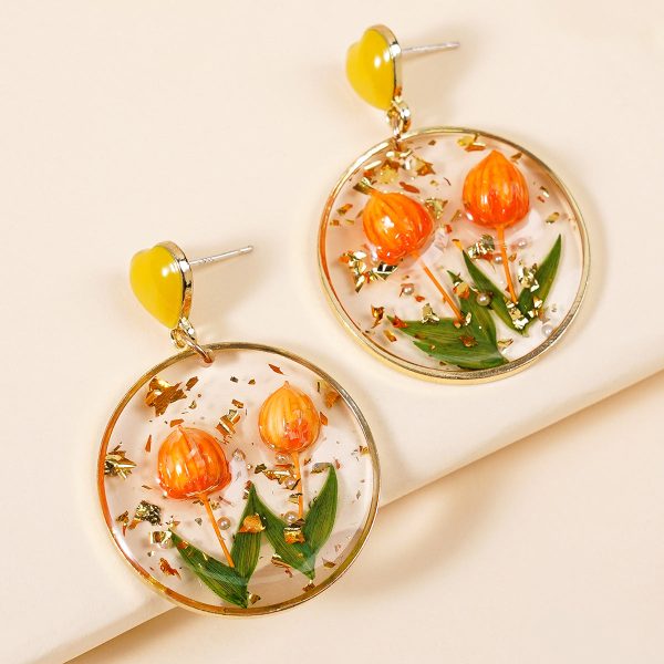 Wholesale Everlasting Flower Epoxy Yellow Flower Bud Earrings For Discount