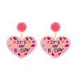 Wholesale My Birthday Colorful Diamond Enamel Heart-shaped Hair Ball Zinc Alloy Earrings Online Sale