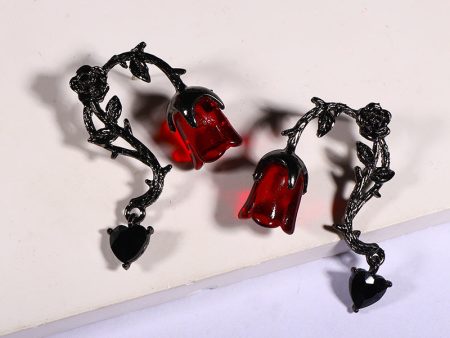 Wholesale Halloween Dark Style Thorn Vine Red Rose Flower Earrings Discount