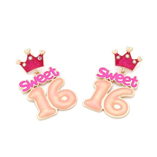 Wholesale Cartoon Enamel Crown Birthday Zinc Alloy Earrings Supply