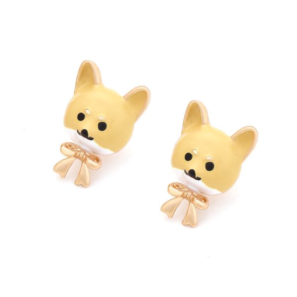 Wholesale Cartoon Enamel Bow Puppy Zinc Alloy Earrings Discount