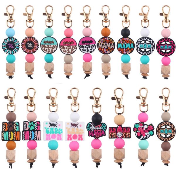 Wholesale Handmade Silicone Beaded Cartoon Mother s Day Keychain Hot on Sale