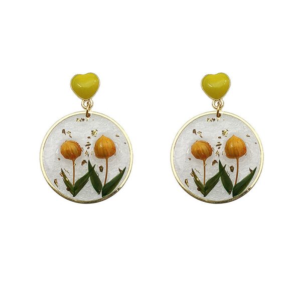 Wholesale Everlasting Flower Epoxy Yellow Flower Bud Earrings For Discount