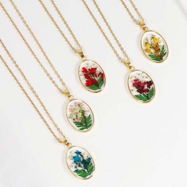 Wholesale 6pcs Original Resin Dried Flower Dripping Glue Necklace Supply