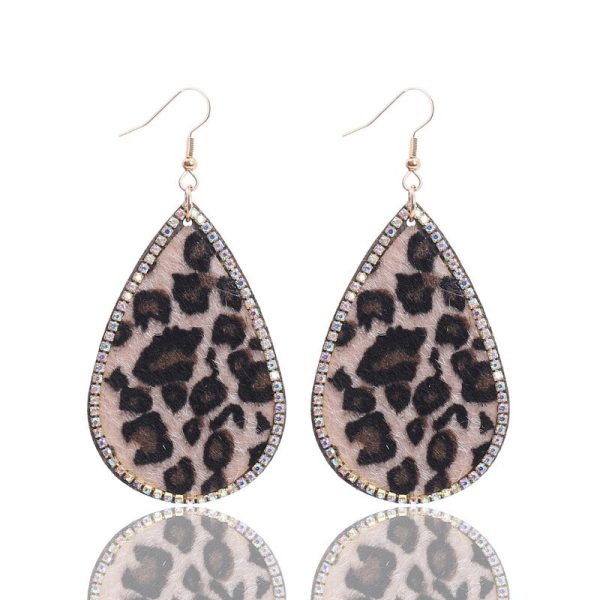 Wholesale Leopard Print Rhinestone Embellished Heart Drop Earrings Supply