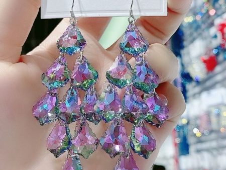 Wholesale Crystal Exaggerated Long Purple Tassel Earrings Supply