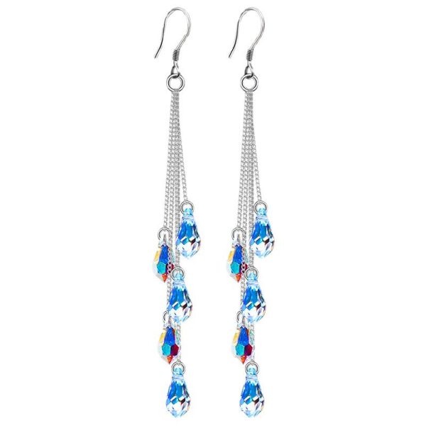 Wholesale 925 Silver Long Crystal Water Drop Tassel Earrings Sale