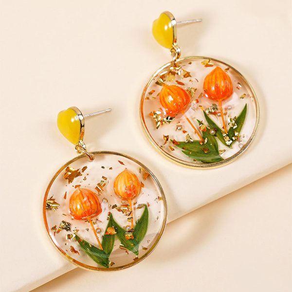 Wholesale Everlasting Flower Epoxy Yellow Flower Bud Earrings For Discount