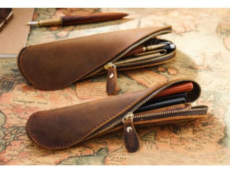 Wholesale Handmade Creative S-shaped Vintage Crazy Horse Leather Pencil Case Sale