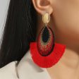 Wholesale Bohemian Peacock Feather Tassel Long Stud Earrings Online