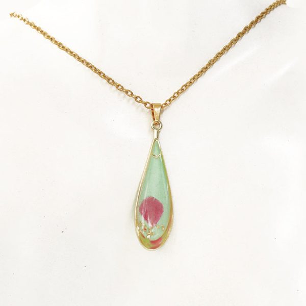 Wholesale 6pcs Resin Colored Dried Flower Pendant Water Drop Necklace For Sale