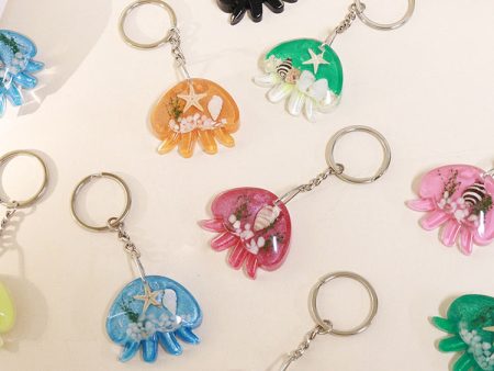 Wholesale 6pcs Jellyfish Shape Resin Glue Real Starfish Shell Ocean Keychain Hot on Sale