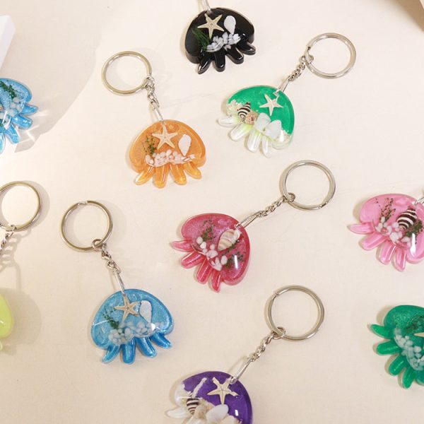 Wholesale 6pcs Jellyfish Shape Resin Glue Real Starfish Shell Ocean Keychain Hot on Sale