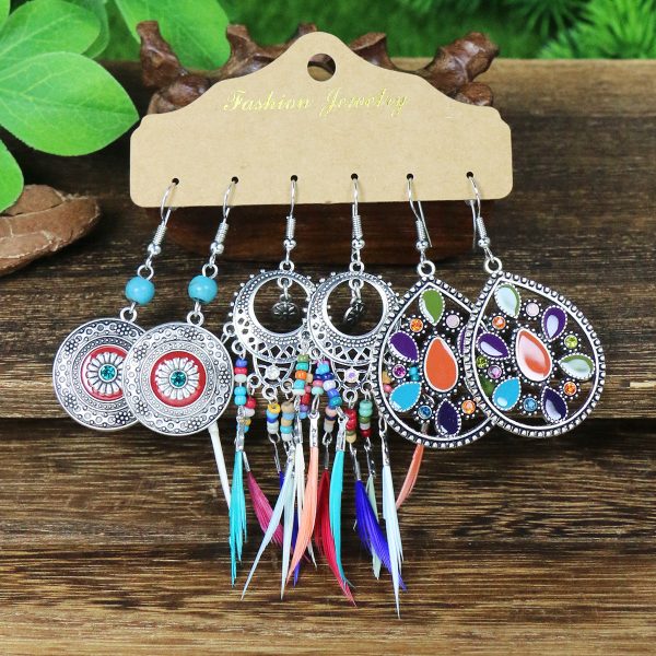 Wholesale Bohemian Tassel Flower Hollow Vintage Leaf Alloy Earrings For Sale