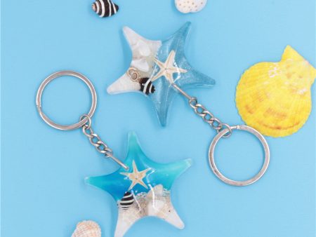 Wholesale 6pcs Resin Glue Natural Starfish Keychain Fashion