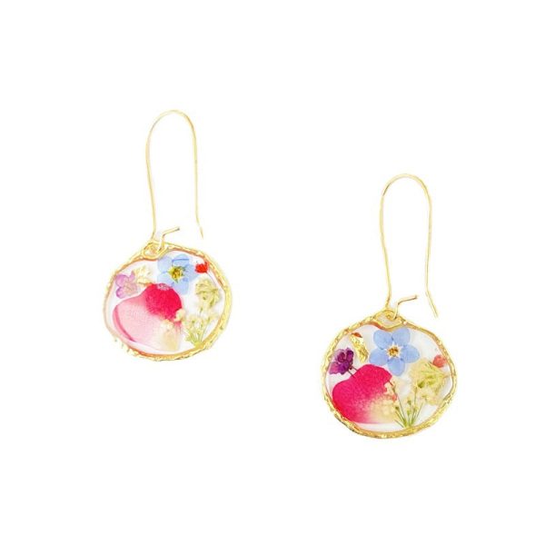 Wholesale 6pcs Irregular Round Rose Petal Dried Flower Glue Drop Earrings For Discount