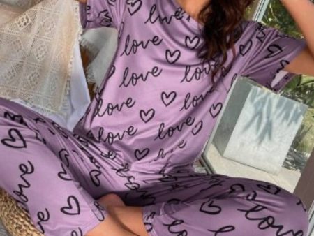 Wholesale Heart and Letter Pattern Home Pajamas Set Online Sale