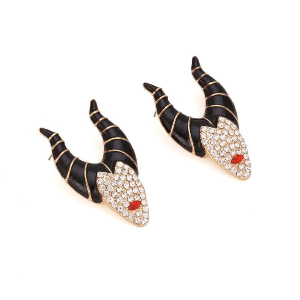 Wholesale Halloween Horn Witch Alloy Diamond Oil Dripping Earrings Online Sale