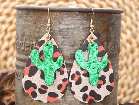 Wholesale Retro Leopard Drop Shape Cactus Earrings Online Sale