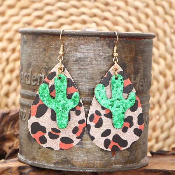 Wholesale Retro Leopard Drop Shape Cactus Earrings Online Sale