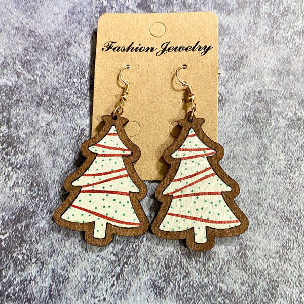 Wholesale Christmas Black and Red Plaid Christmas Tree Wooden Earrings Online