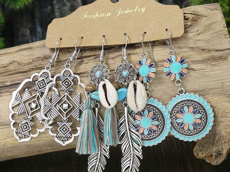 Wholesale Bohemian Tassel Flower Hollow Vintage Leaf Alloy Earrings For Sale