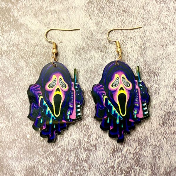 Wholesale Halloween Horror Tie Dye Printed Acrylic Earrings Cheap