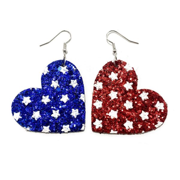 Wholesale Independence Day Five-pointed Star Glitter Asymmetric Leather Earrings For Cheap