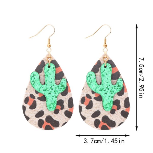 Wholesale Retro Leopard Drop Shape Cactus Earrings Online Sale