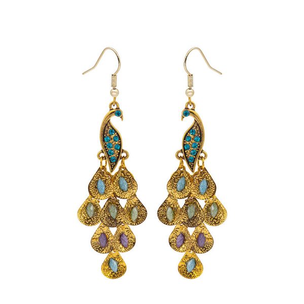 Wholesale Long Fashion Vintage Large Peacock Crystal Earrings on Sale