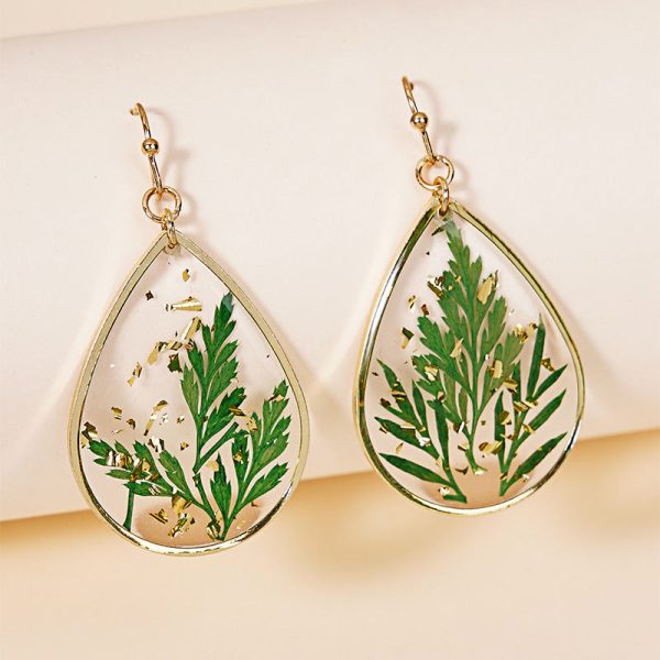 Wholesale Leaf Everlasting Flower Alloy Teardrop Earrings Online Sale