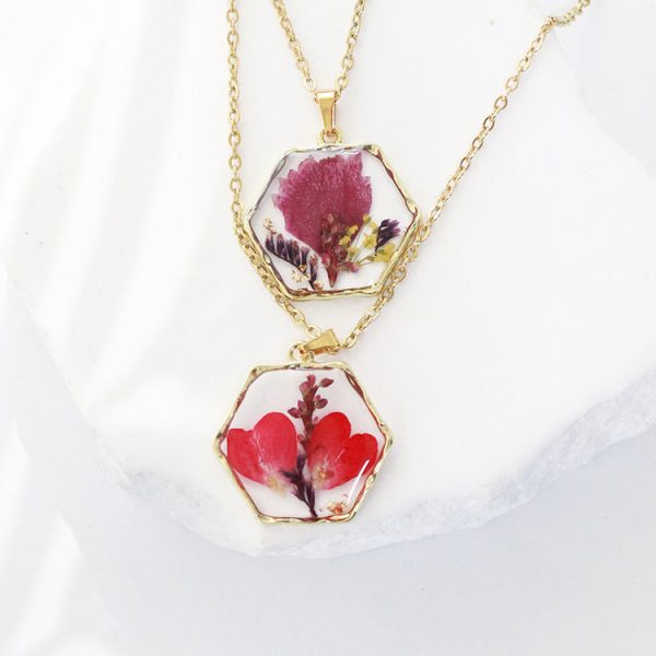 Wholesale 6pcs Polygonal Real Flower Preserved Flower Dried Flower Necklace Online Hot Sale