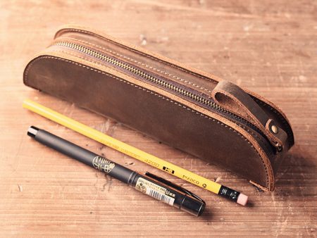 Wholesale Handmade Genuine Leather Creative Fashion Retro Zipper Pencil Case For Discount