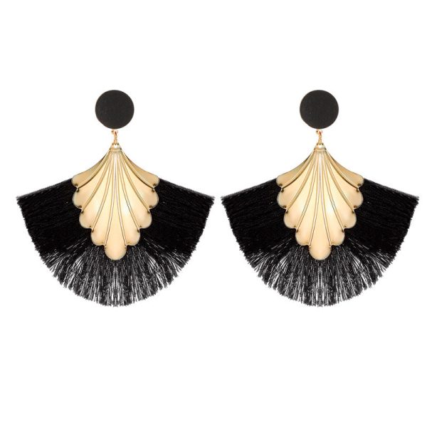 Wholesale Bohemian Fan Shape Long Tassel Vintage Ripple Earrings Hot on Sale