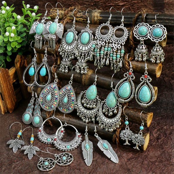 Wholesale Bohemian Fashion Teardrop Shape Vintage Long Earrings Supply