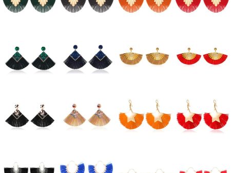 Wholesale Bohemian Fan Shape Long Tassel Vintage Ripple Earrings Hot on Sale