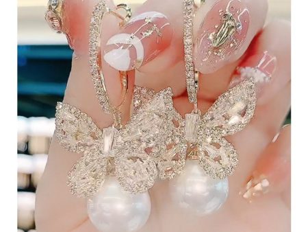 Wholesale Heavy Zircon Bow Pearl Earrings Online Sale