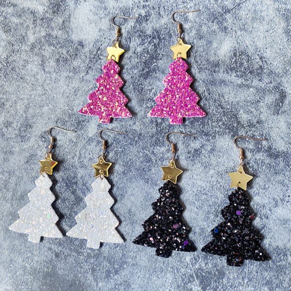 Wholesale Christmas Glitter Gretel Leather Acrylic Earrings Supply