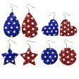 Wholesale Independence Day Five-pointed Star Glitter Asymmetric Leather Earrings For Cheap