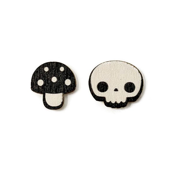 Wholesale Halloween Dark Style Skull Bat Wooden Earrings For Sale