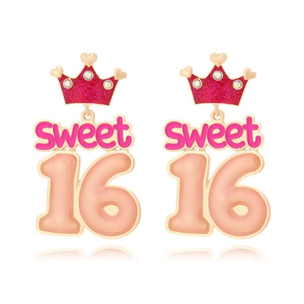 Wholesale Cartoon Enamel Crown Birthday Zinc Alloy Earrings Supply