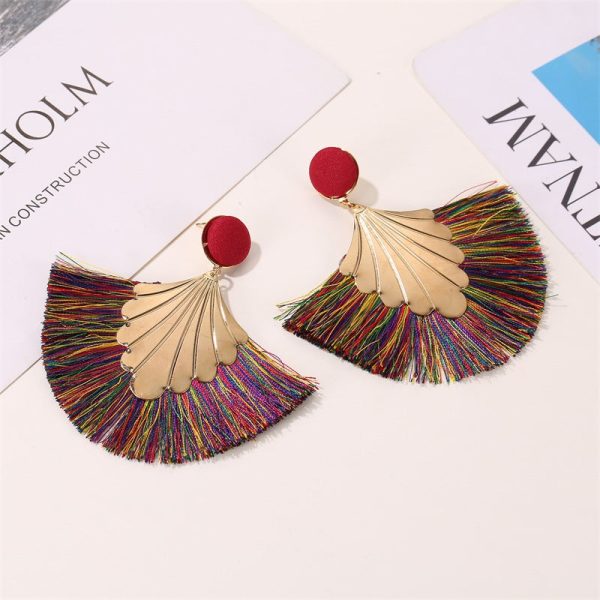 Wholesale Bohemian Fan Shape Long Tassel Vintage Ripple Earrings Hot on Sale