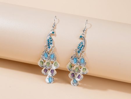 Wholesale Long Fashion Vintage Large Peacock Crystal Earrings on Sale