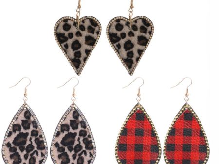 Wholesale Leopard Print Rhinestone Embellished Heart Drop Earrings Supply