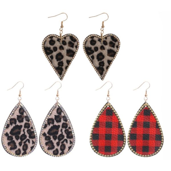 Wholesale Leopard Print Rhinestone Embellished Heart Drop Earrings Supply