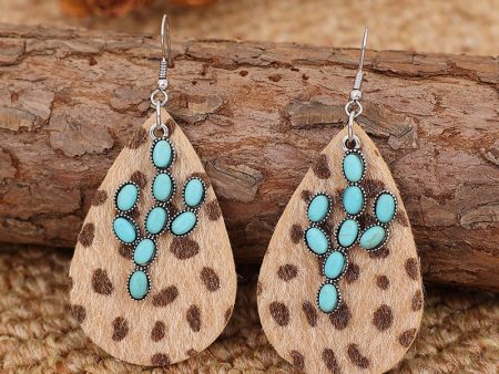 Wholesale Exaggerated Cactus Turquoise Western Cowboy Horse Hair Leopard Earrings Sale